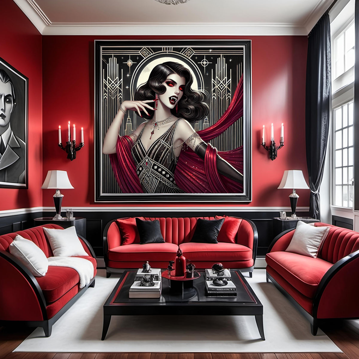 Art Deco Vampire Queen Print: Gothic Flapper Portrait (Digital Download)