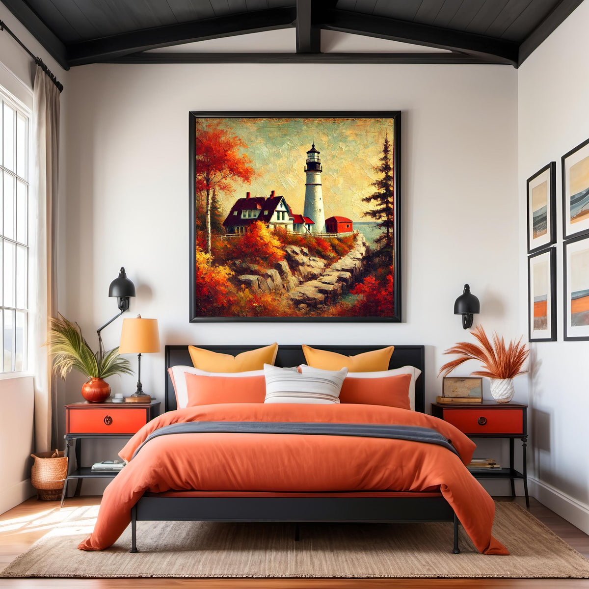 Autumn Lighthouse Art Print: Vintage Coastal Landscape (Digital Download)