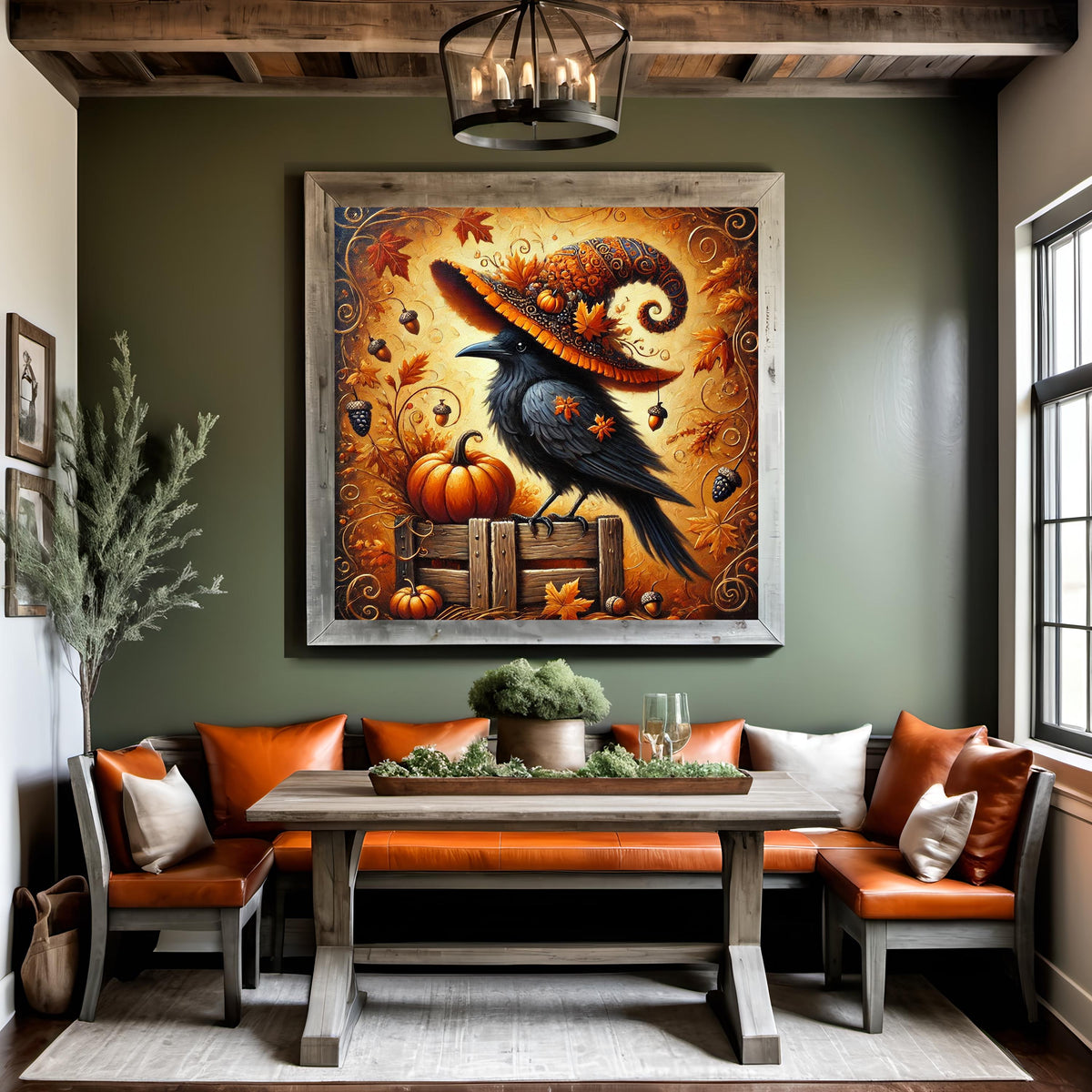 Whimsical Crow Witch Hat Halloween Art: Vintage Autumn Printable (Digital Download)