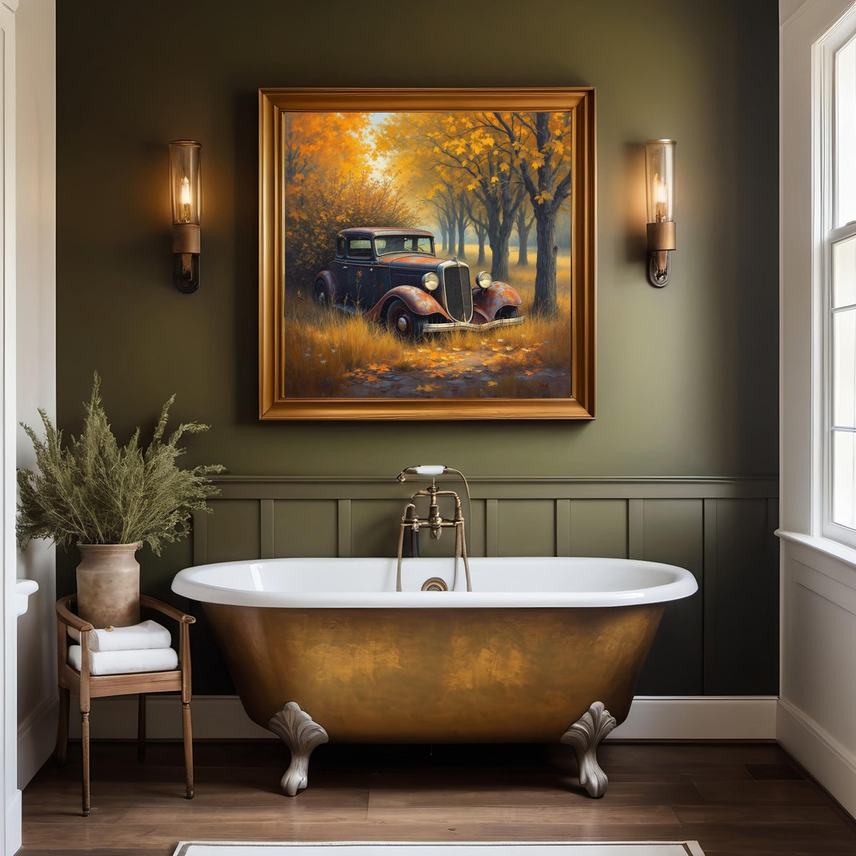 Vintage Car Autumn Print: Rustic Farmhouse Wall Art (Digital Download)