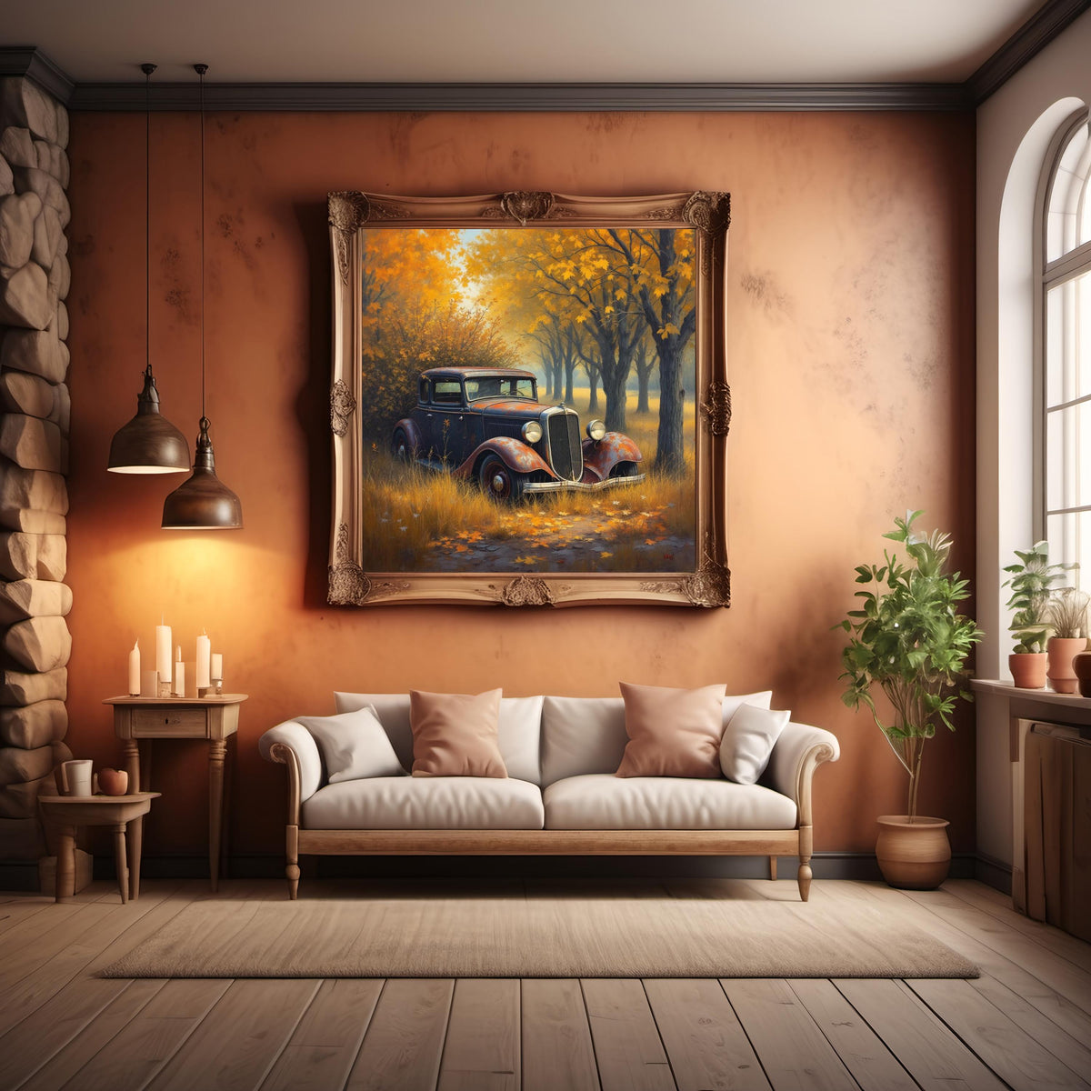 Vintage Car Autumn Print: Rustic Farmhouse Wall Art (Digital Download)
