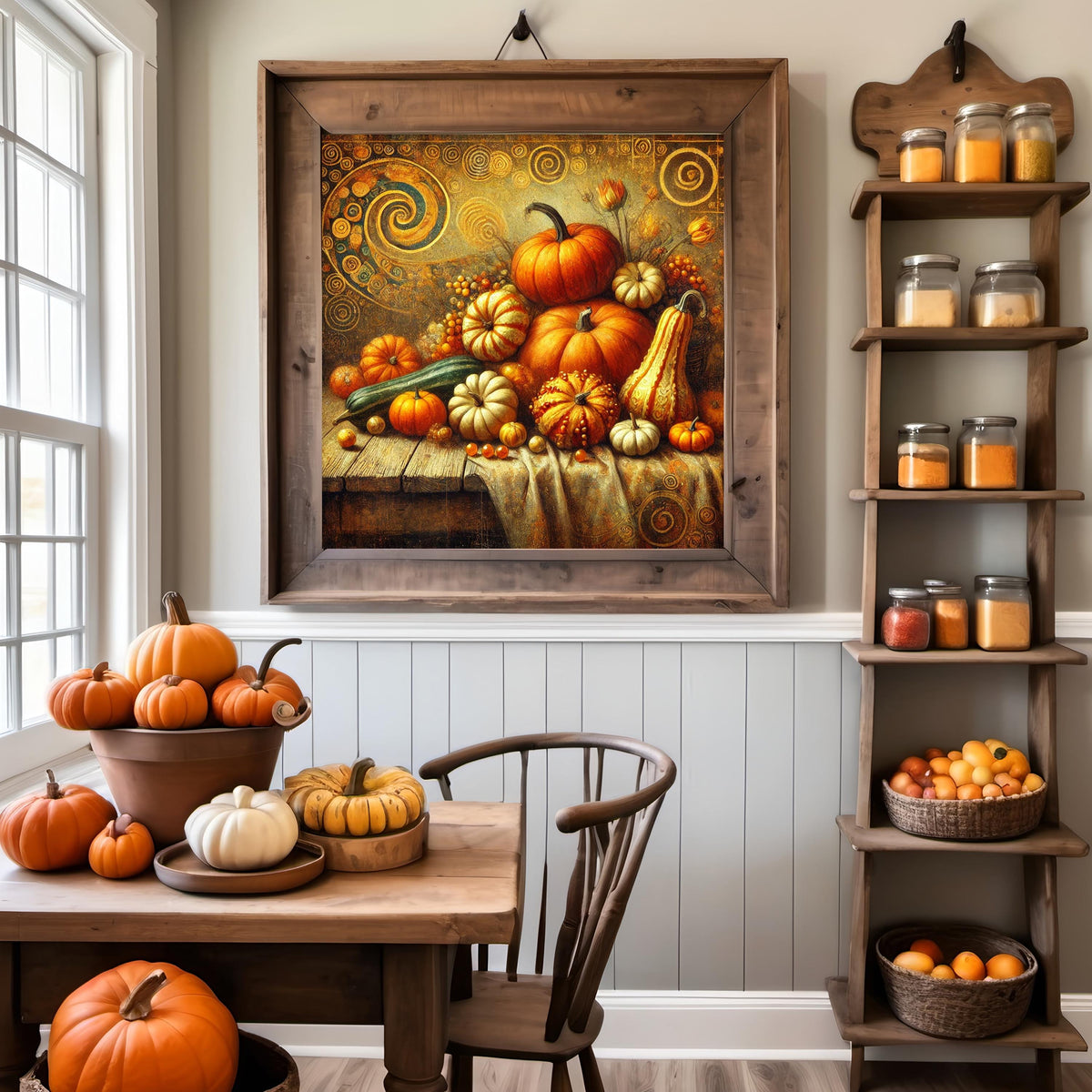 Klimt Inspired Gilded Pumpkin Print: Vintage Autumn Harvest (Digital Download)