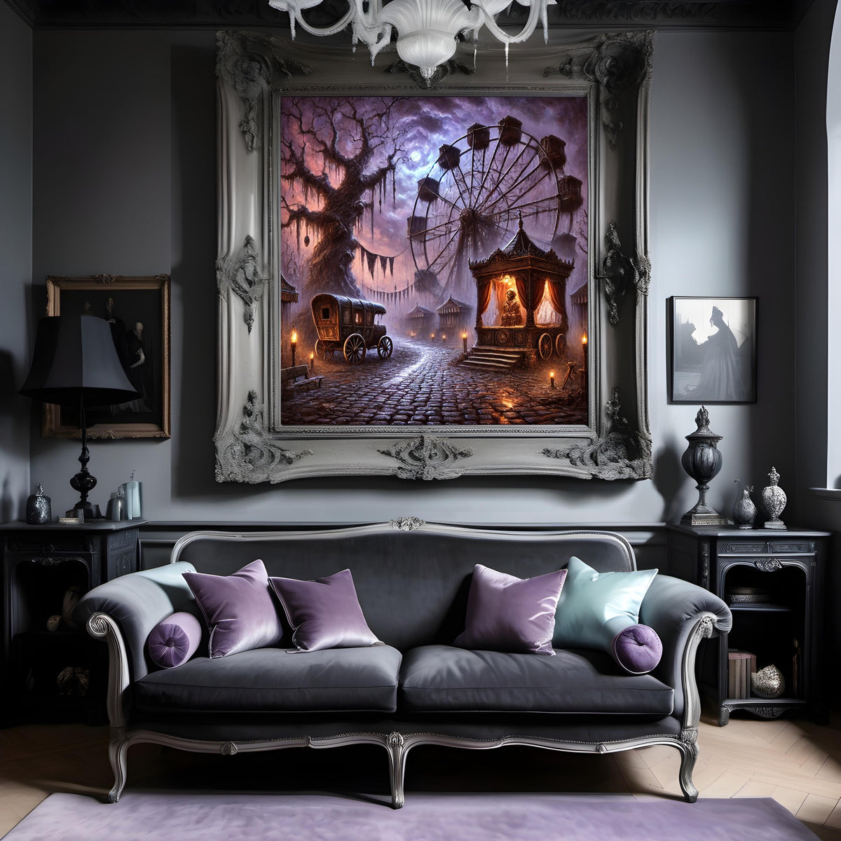 Haunted Carnival Print: Gothic Ferris Wheel, Dark Halloween Fairground (Digital Download)