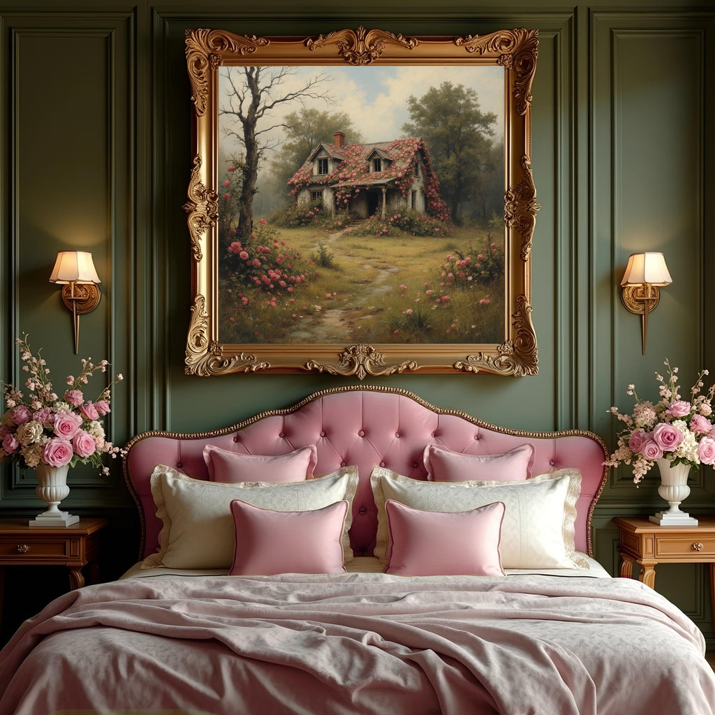 Abandoned Rose Cottage Art Print: Romantic Overgrown Flower House Painting (Digital Download)
