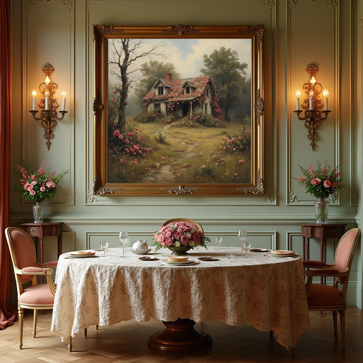 Abandoned Rose Cottage Art Print: Romantic Overgrown Flower House Painting (Digital Download)