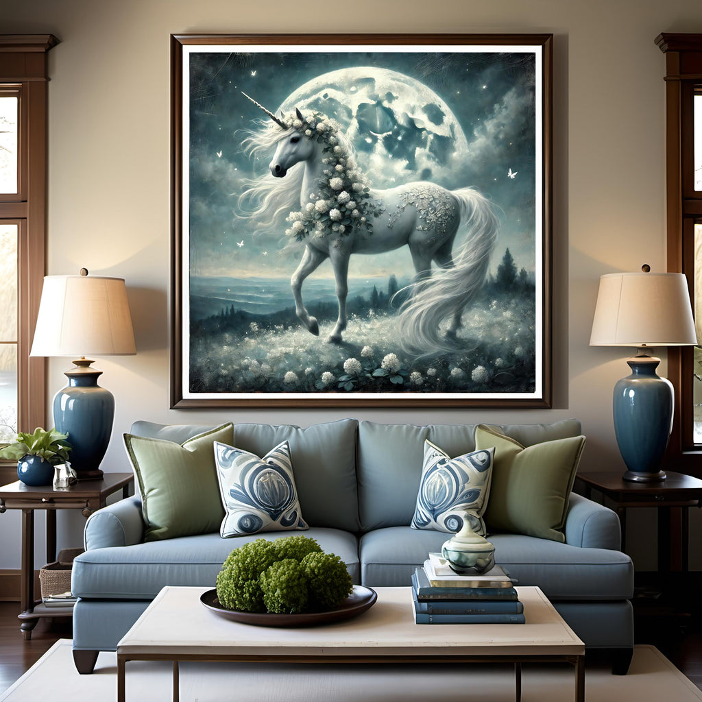 Moonlit Clover Unicorn: Enchanted Fantasy Art (Digital Download)
