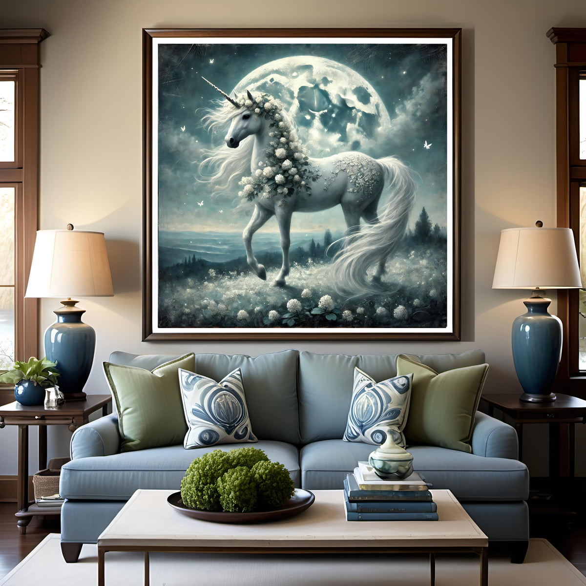Moonlit Clover Unicorn: Enchanted Fantasy Art (Digital Download)