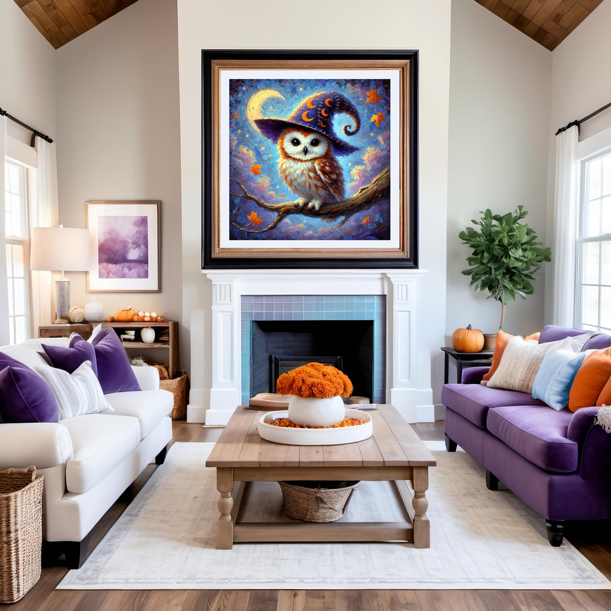 Whimsical Owl Witch Hat Print: Vintage Halloween Decor (Digital Download)