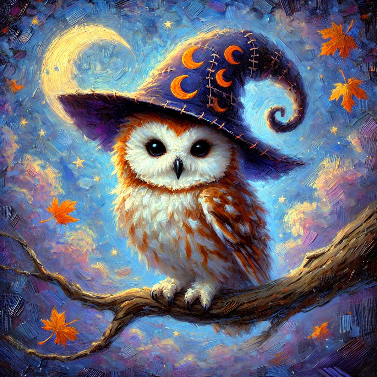 Whimsical Owl Witch Hat Print: Vintage Halloween Decor (Digital Download)