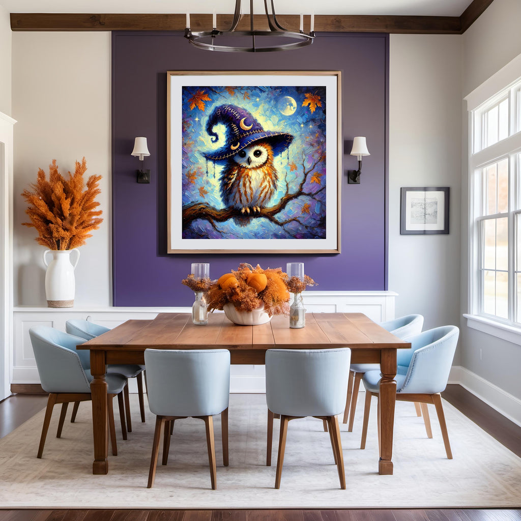 Vintage Witch Owl Print: Whimsical Moonlight Halloween Wall Art (Digital Download)