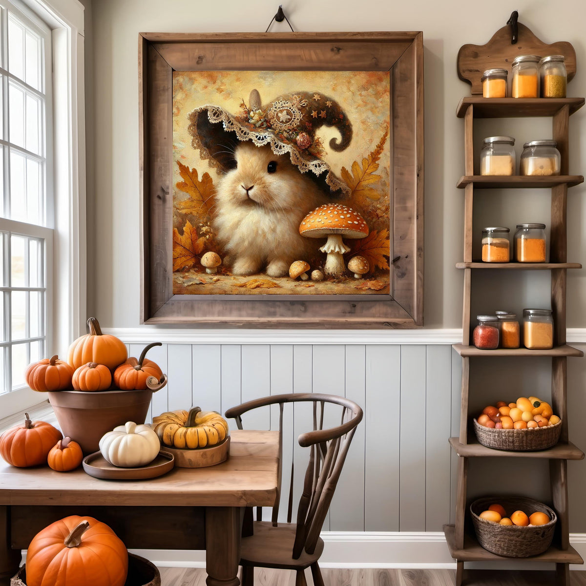 Autumn Witch Bunny Print: Vintage Halloween Rabbit Art (Digital Download)