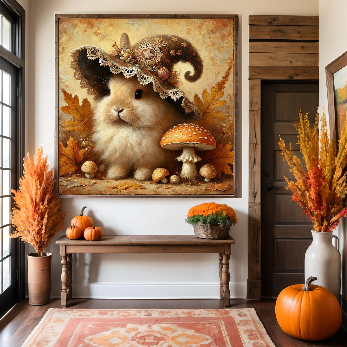 Autumn Witch Bunny Print: Vintage Halloween Rabbit Art (Digital Download)