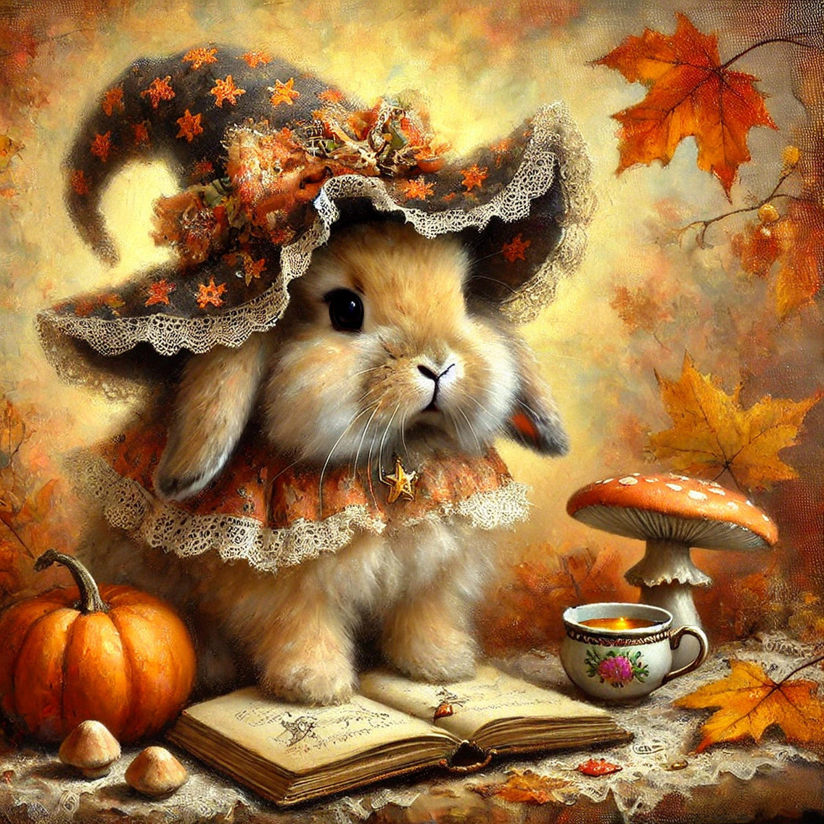 Vintage Bunny Witch Print: Cottagecore Halloween Decor (Digital Download)