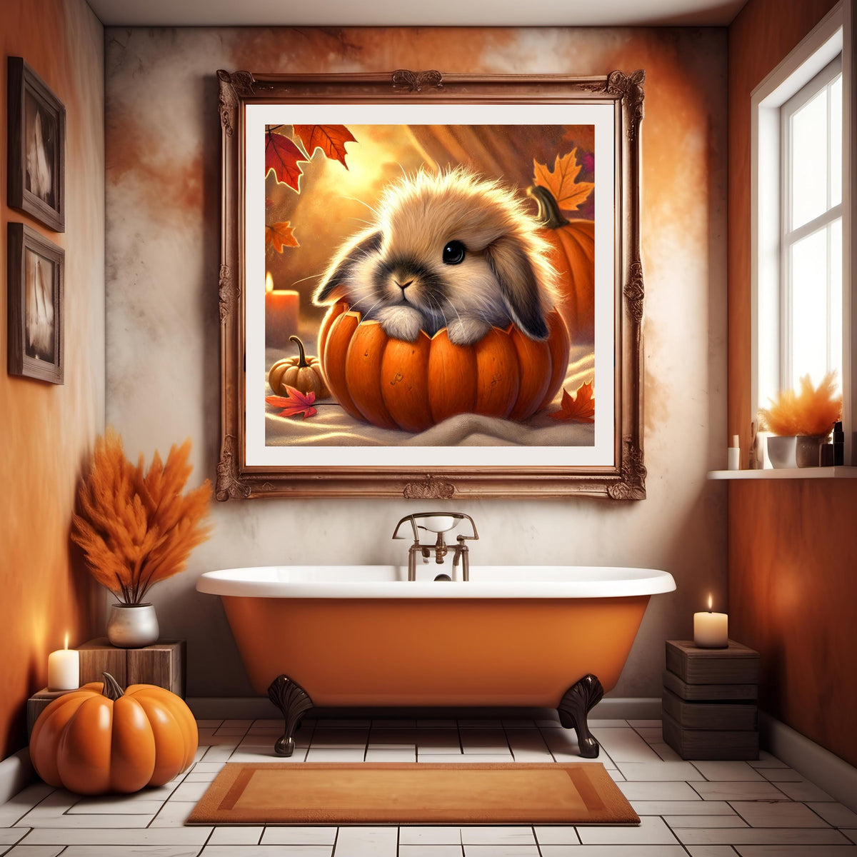Autumn Bunny in Pumpkin Art Print: Whimsical Fall Decor (Digital Download)
