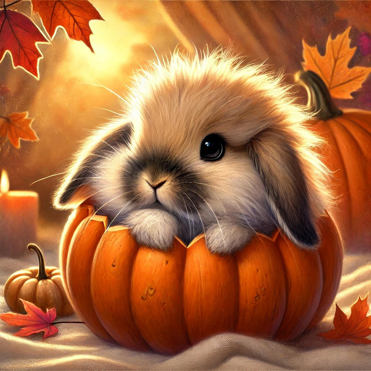 Autumn Bunny in Pumpkin Art Print: Whimsical Fall Decor (Digital Download)