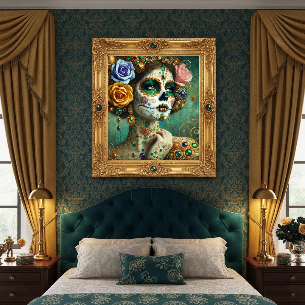 Jeweled Sugar Skull Queen Art Print: Día de Muertos Gilded Portrait (Digital Download)