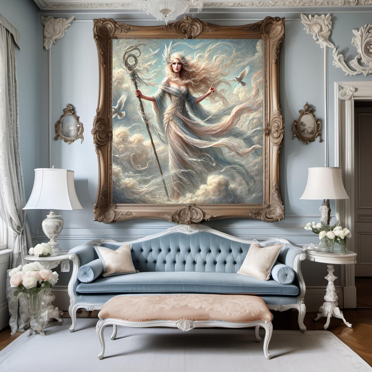 Sky Sorceress Painting: Celestial Air Goddess Fantasy Woman Digital Art (Digital Download)