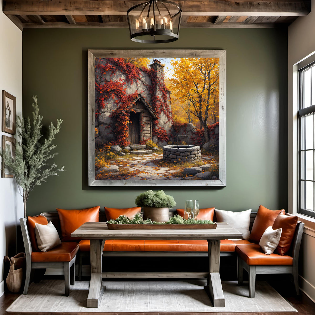Autumn Cottage Art Print: Rustic Stone House with Wishing Well (Digital Download)