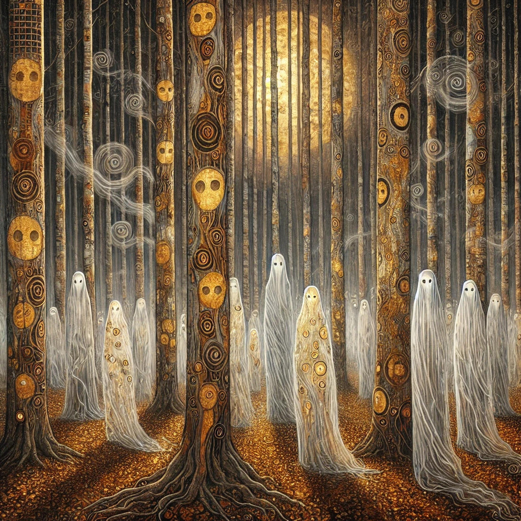 Forest of Forgotten Souls: Golden Ethereal Spirits Art (Digital Download)