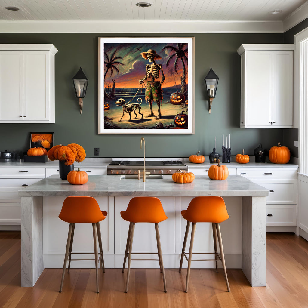 Skeleton Dog Beach Print: Funny Coastal Halloween (Digital Download)