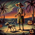 Skeleton Dog Beach Print: Funny Coastal Halloween (Digital Download)
