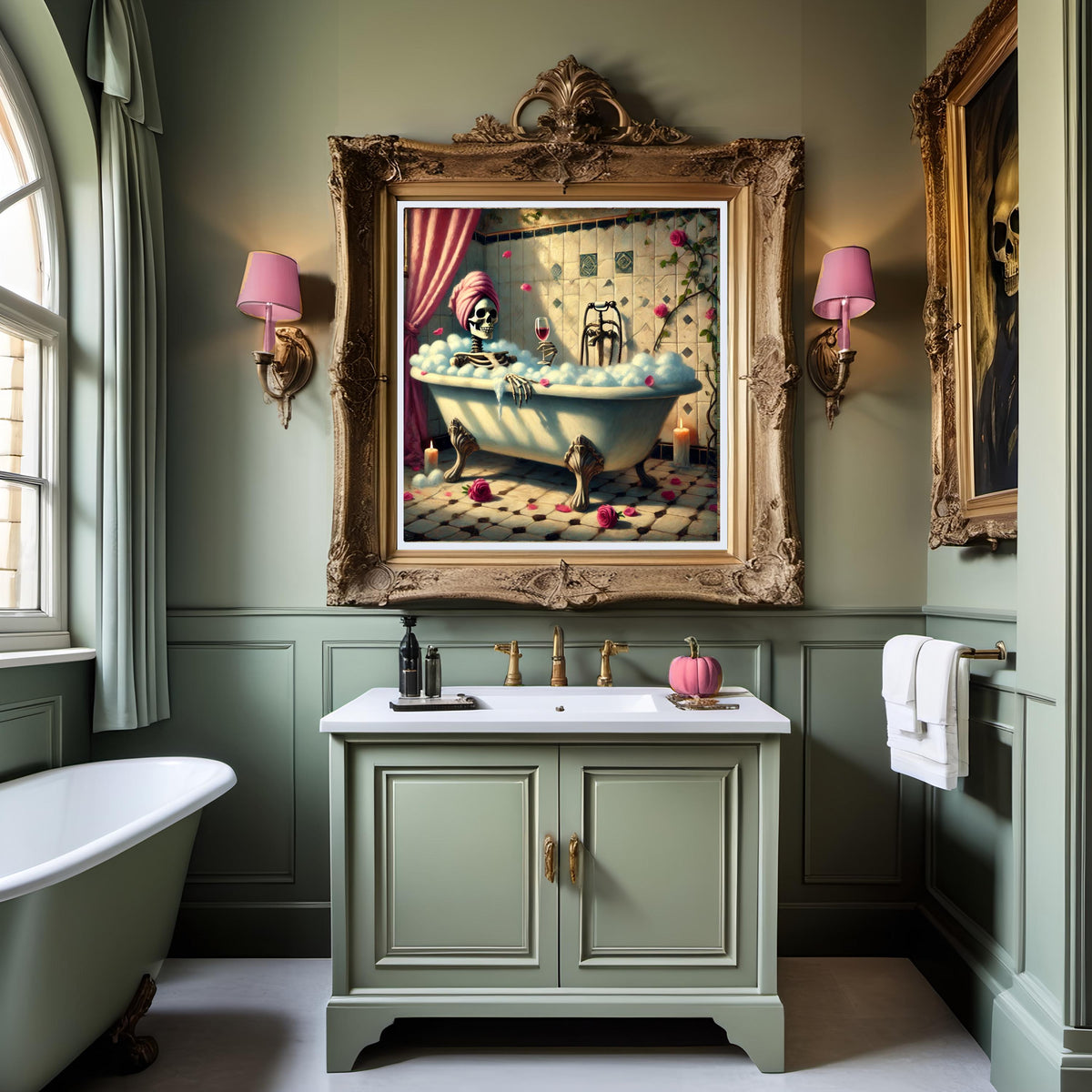 Skeleton Bubble Bath Painting: Funny Gothic Bathroom Wall Art (Digital Download)