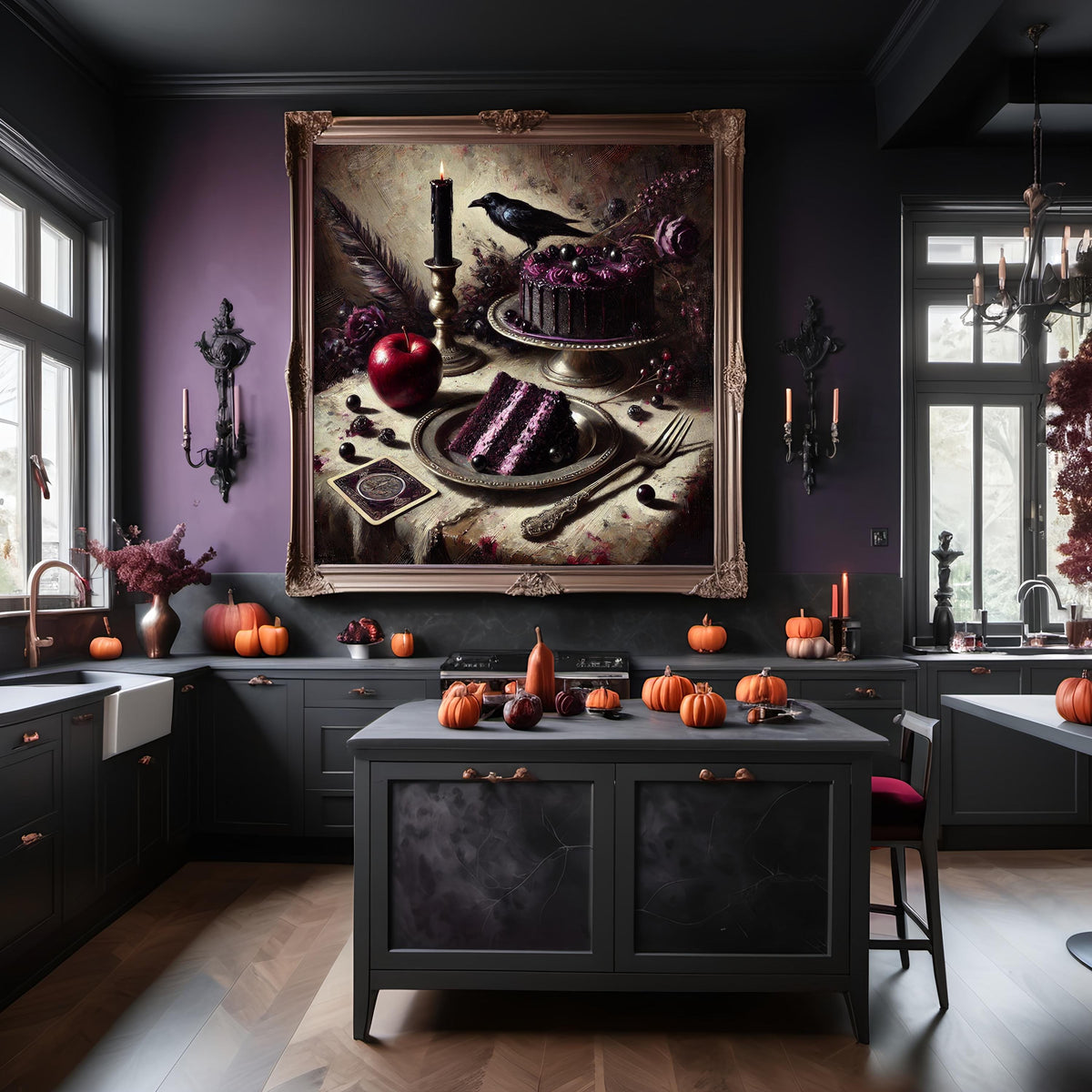 Gothic Raven Cake Still Life Art Print: Dark Romantic Halloween (Digital Download)