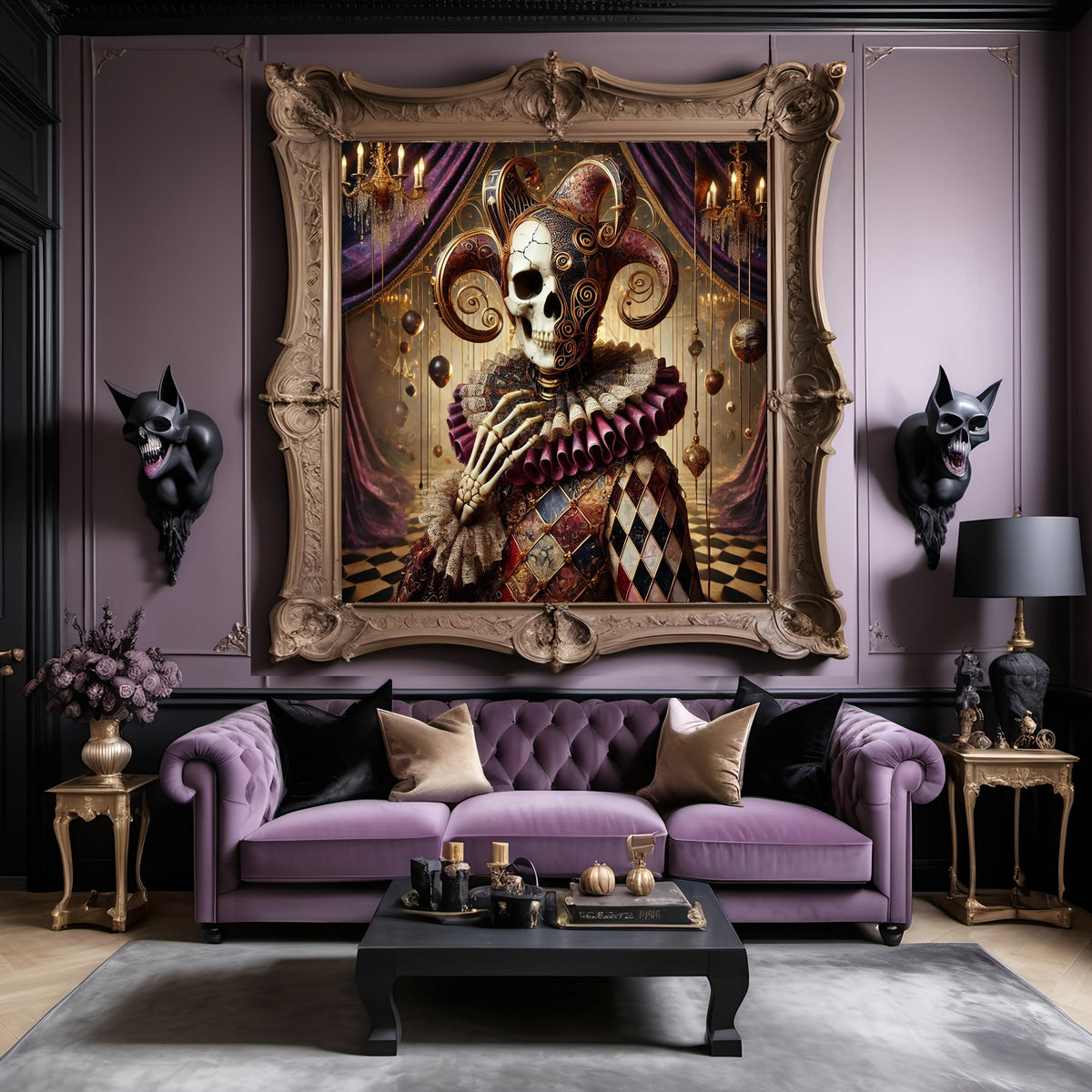 Gothic Skeleton Harlequin: Gothic Golden Jester Art (Digital Download)