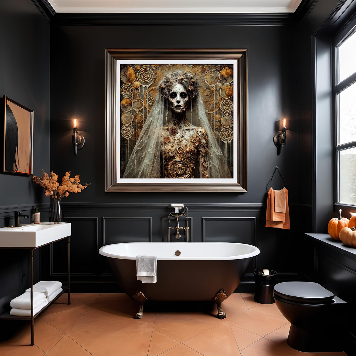 Undead Bride: Gothic Gold Skeleton Art (Digital Download)
