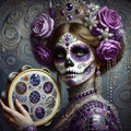 Amethyst Sugar Skull Art Print: Gilded Día de los Muertos, Tambourine (Digital Download)