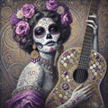 Sugar Skull Art Print: Día de los Muertos Queen with Guitar (Digital Download)