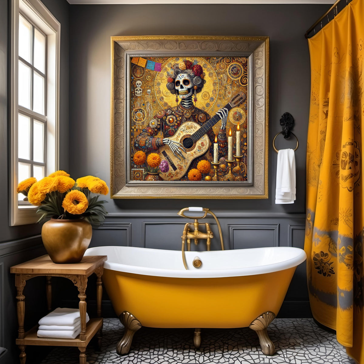 Día de los Muertos Art Print: Gilded Skeleton Musician (Digital Download)