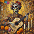 Día de los Muertos Art Print: Gilded Skeleton Musician (Digital Download)