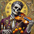 Día de los Muertos Violinist: Golden Skeleton Musician Art (Digital Download)
