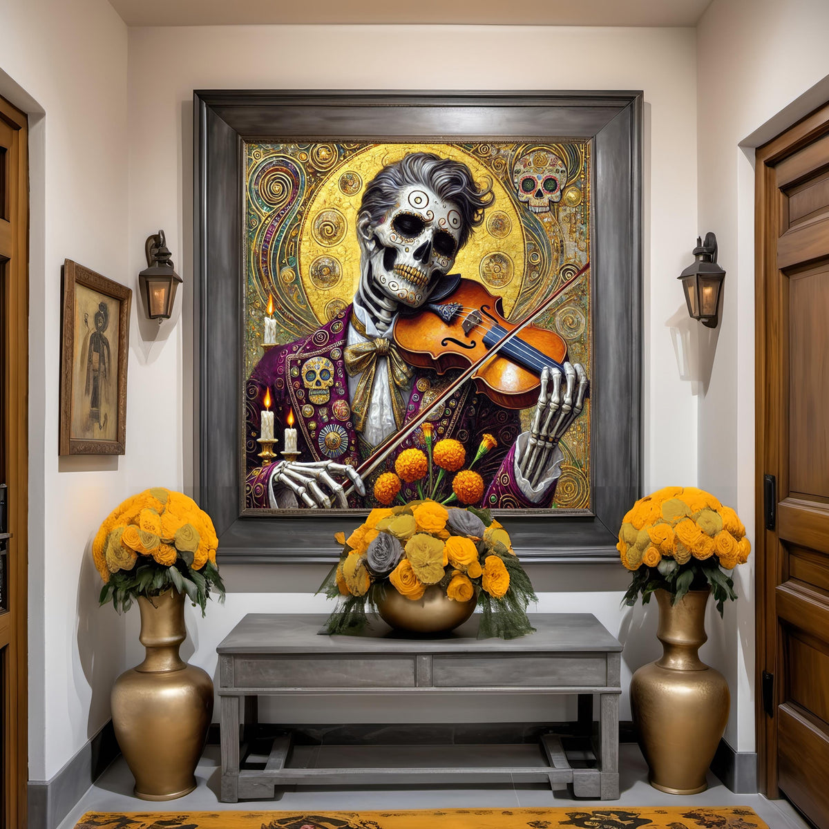 Día de los Muertos Violinist: Golden Skeleton Musician Art (Digital Download)