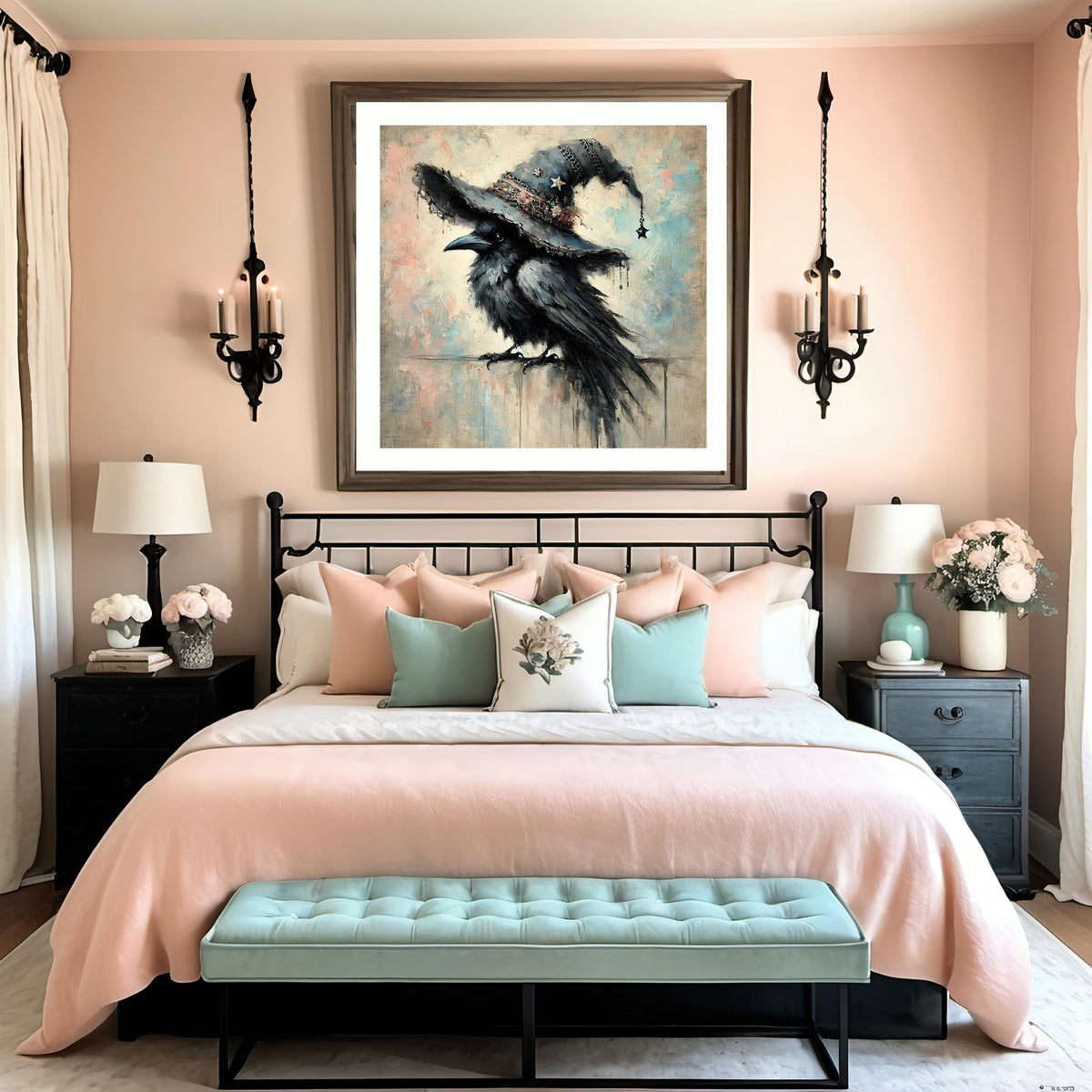 Vintage Crow Witch Hat Print: Gothic Halloween Art (Digital Download)