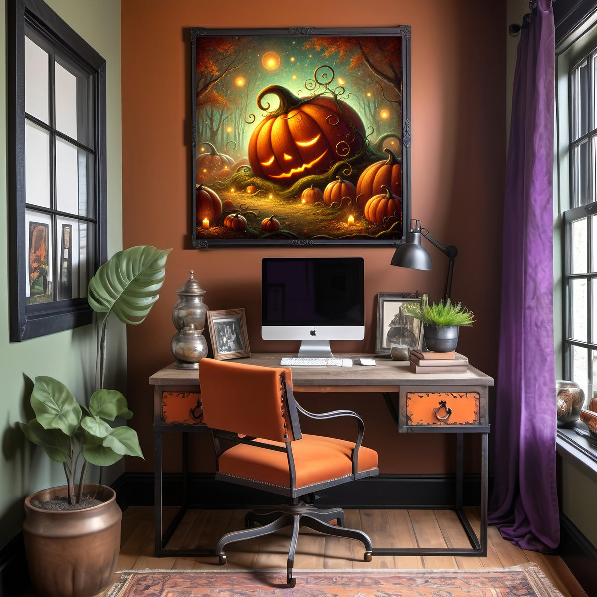 Enchanted Pumpkin Path Print: Vintage Halloween Wall Art (Printable Digital Download)