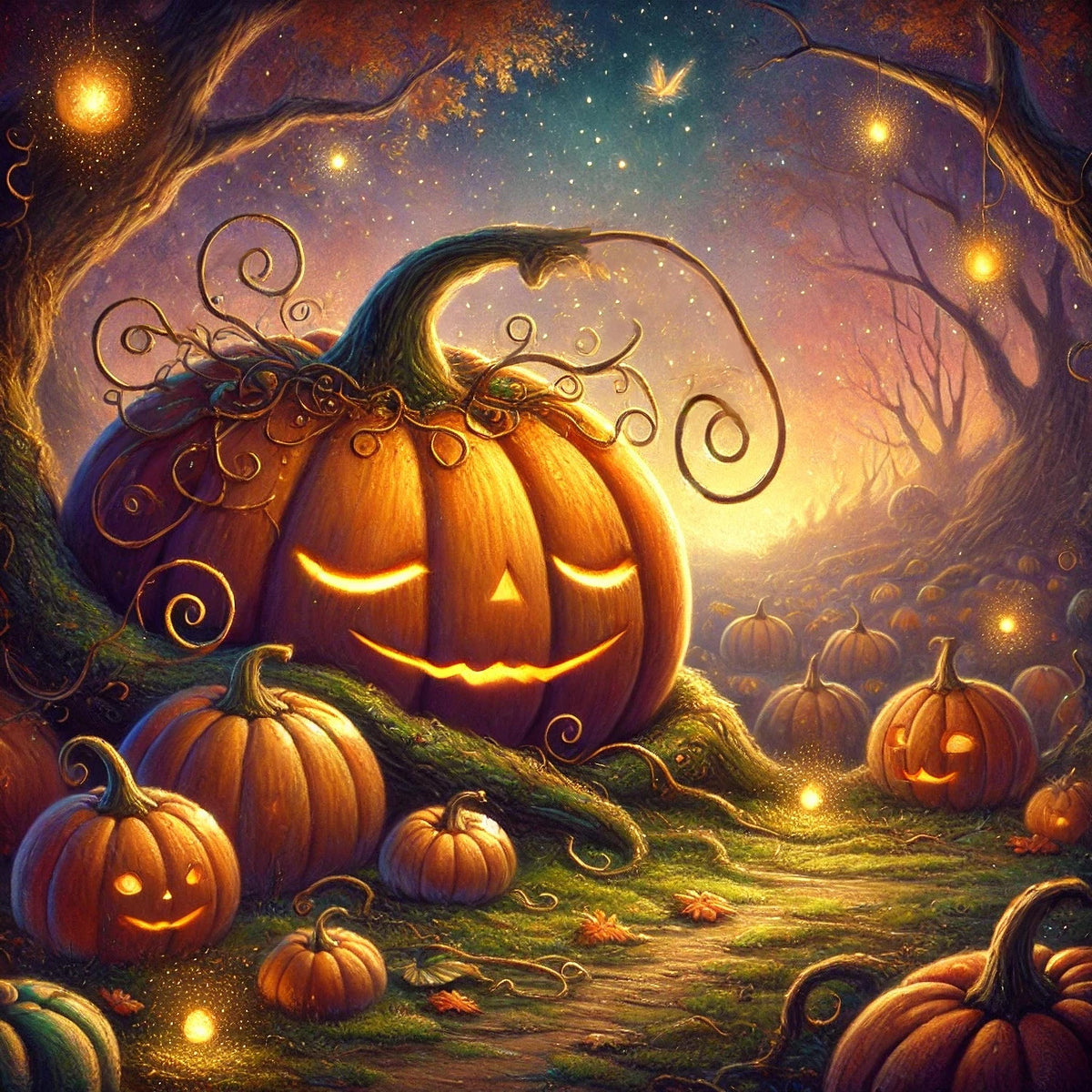 Vintage Halloween Pumpkin Path Art Print, Spooky Jack O'Lantern Forest (Digital Download)