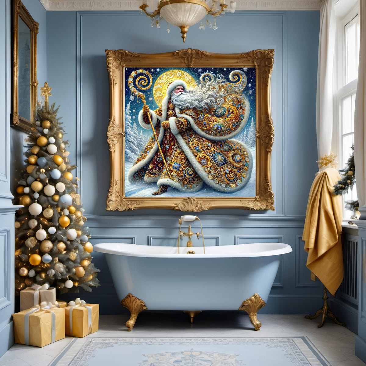 Klimt-Inspired Santa Art Print: Vintage Christmas Decor (Digital Download)
