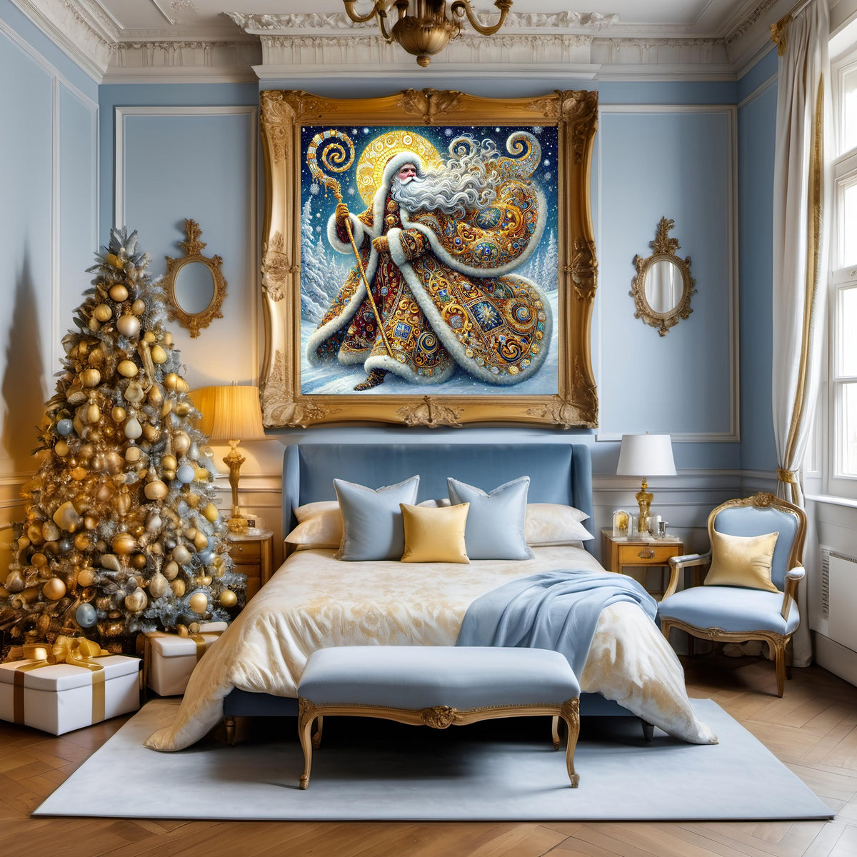 Klimt-Inspired Santa Art Print: Vintage Christmas Decor (Digital Download)