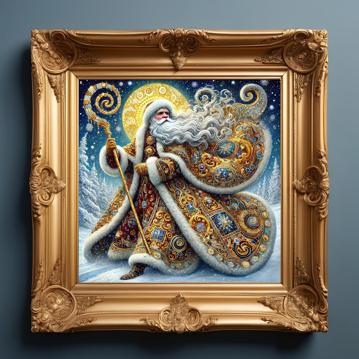 Klimt-Inspired Santa Art Print: Vintage Christmas Decor (Digital Download)