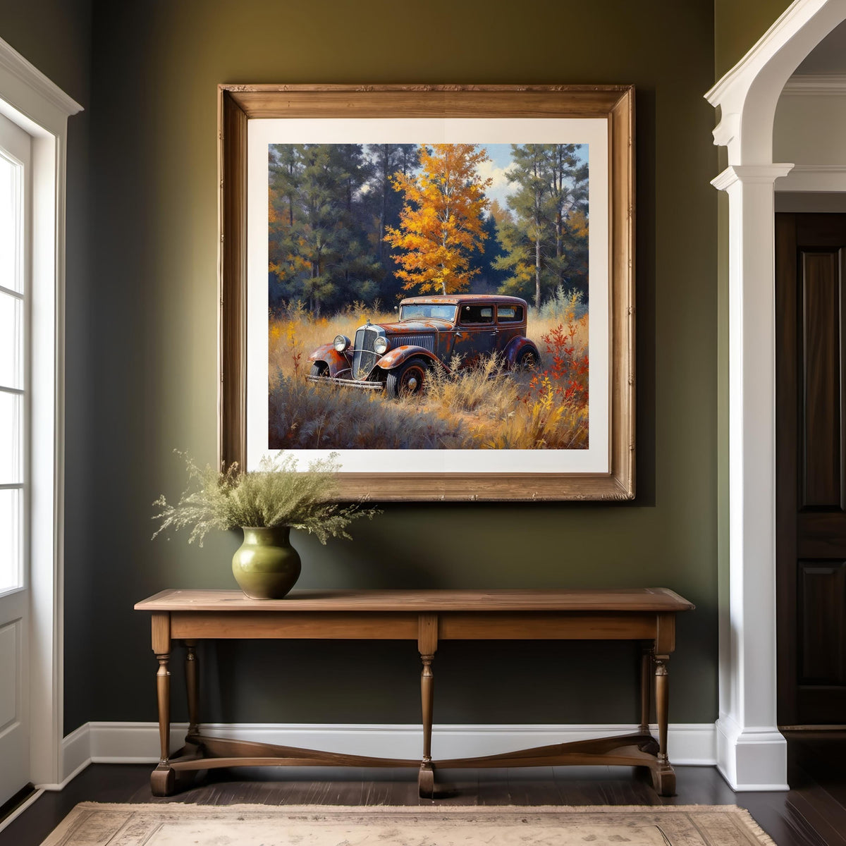 Vintage Car in Fall Art Print: Rustic Americana Decor (Digital Download)