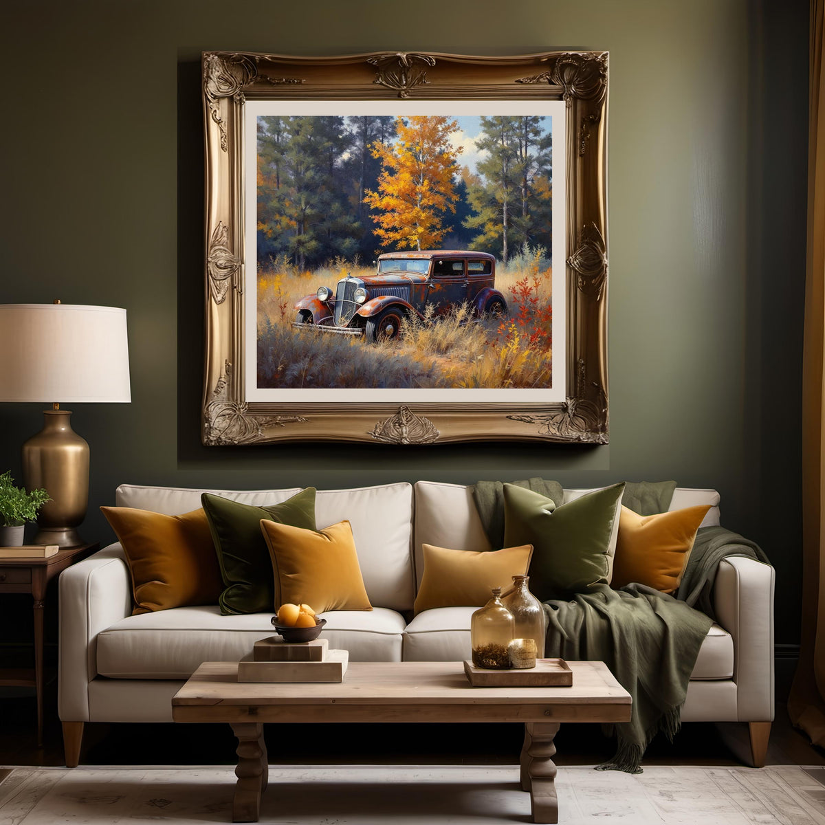 Vintage Car in Fall Art Print: Rustic Americana Decor (Digital Download)