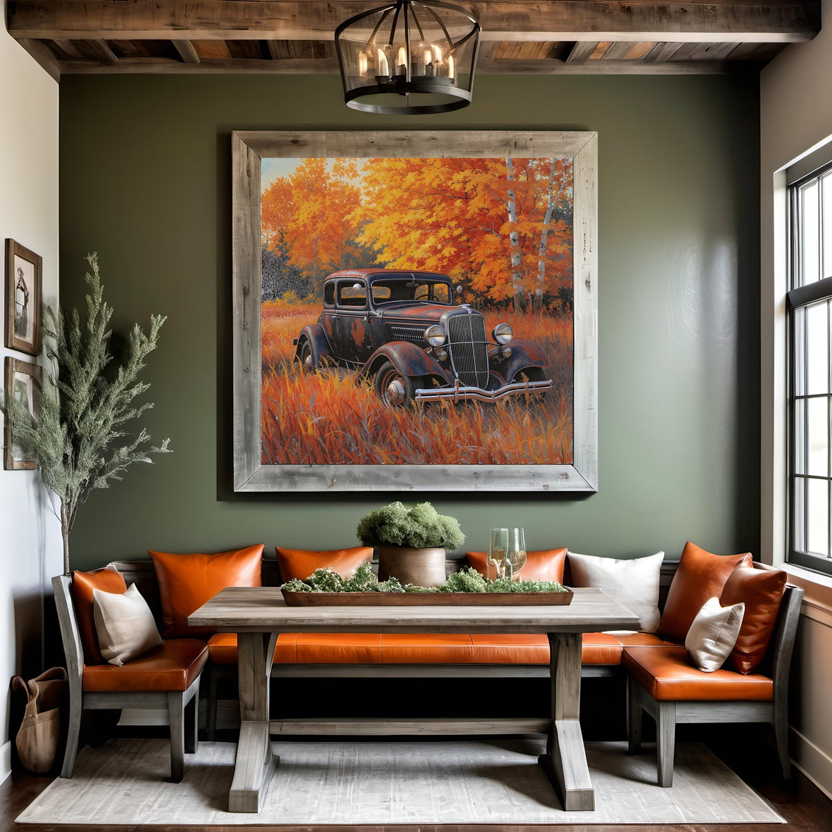 Vintage Car Autumn Art Print: Rustic Americana Garage Decor (Digital Download)