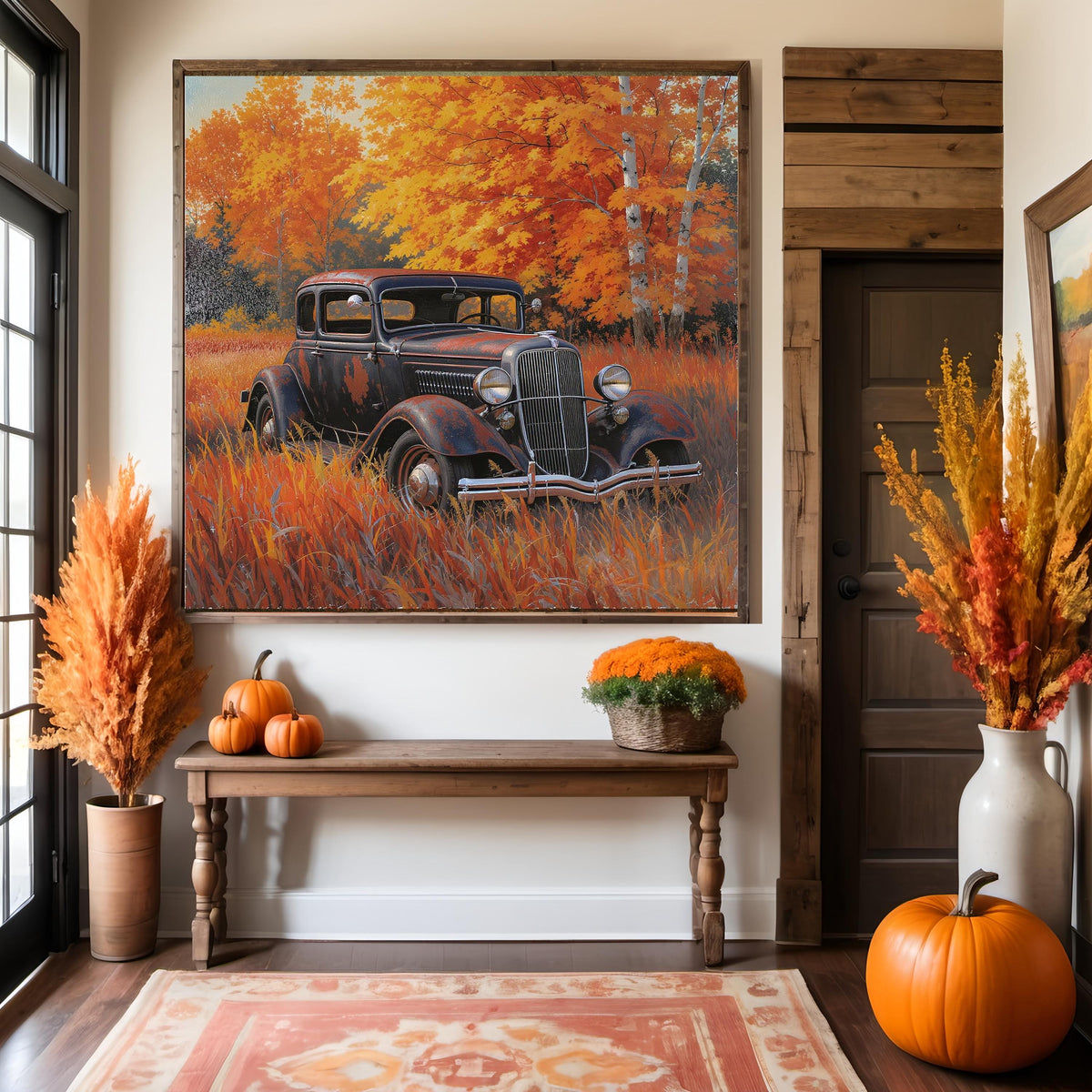 Vintage Car Autumn Art Print: Rustic Americana Garage Decor (Digital Download)
