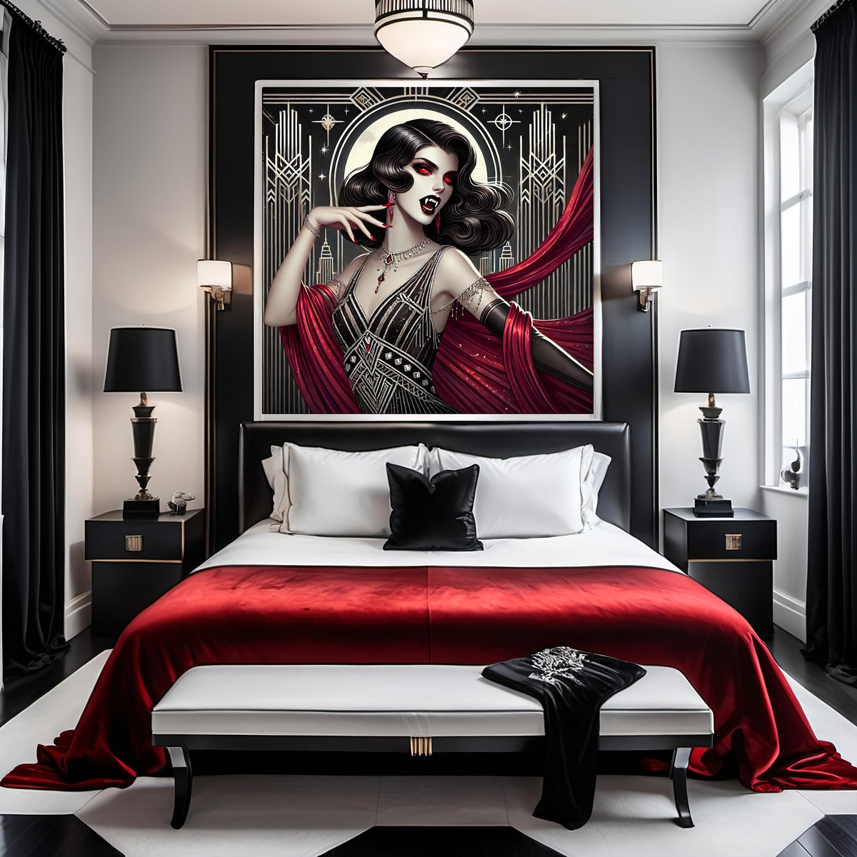 Art Deco Vampire Queen Print: Gothic Flapper Portrait (Digital Download)