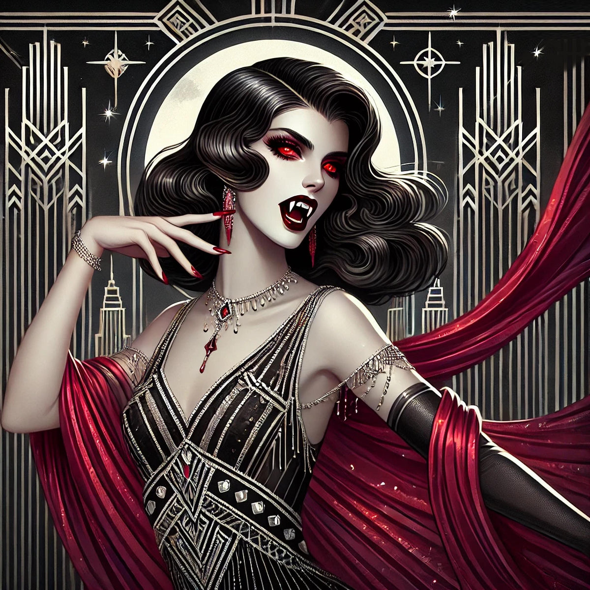Art Deco Vampire Queen Print: Gothic Flapper Portrait (Digital Download)