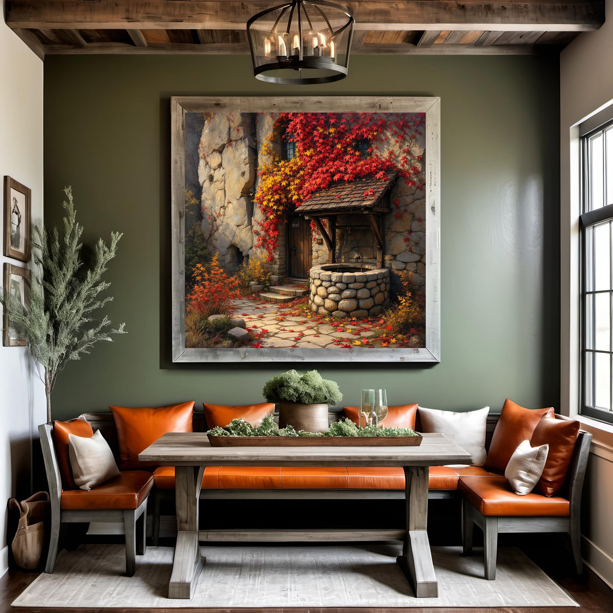 Autumn Cottage Art Print: Wishing Well, Stone House (Digital Download 40x40)