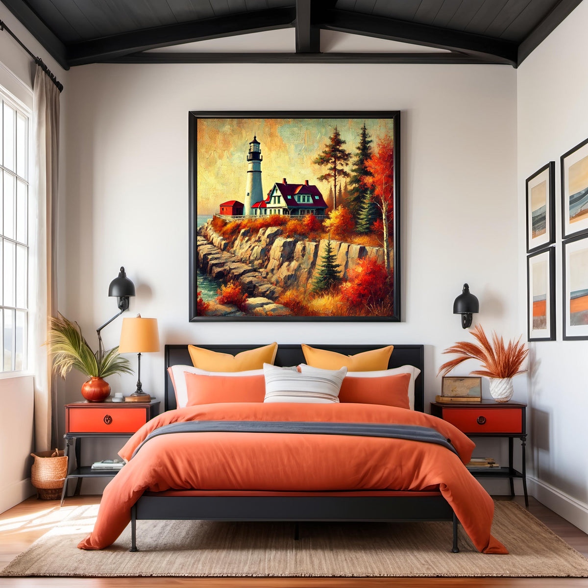 Vintage Autumn Lighthouse Painting: Coastal Fall Decor (Digital Download)