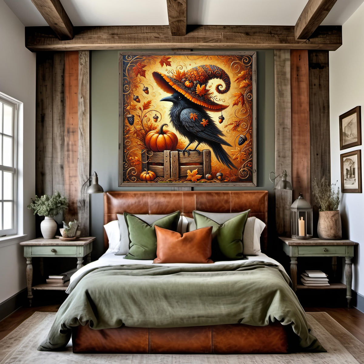 Whimsical Crow Witch Hat Halloween Art: Vintage Autumn Printable (Digital Download)